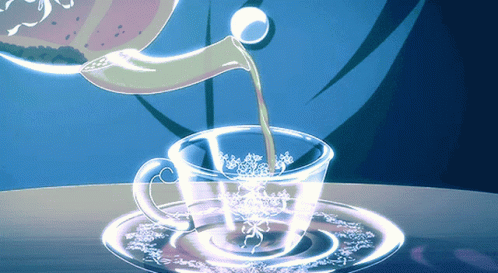 A Cup Of Tea Is Being Poured From A Teapot Into A Saucer GIF