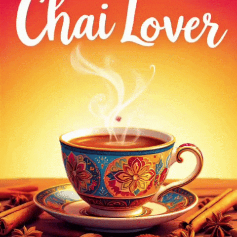 A Cup Of Tea Is On A Saucer With The Words Chai Lover Above It GIF