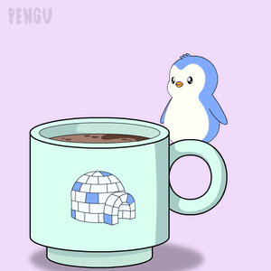 A Cup With An Igloo On It Is Filled With A Brown Liquid GIF