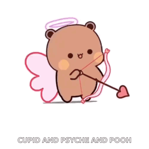 A Cupid And Psyche And Pooh Sticker With A Teddy Bear Holding A Bow And Arrow . GIF