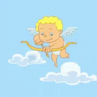 A Cupid With A Bow And Arrow Is Flying Through The Air GIF