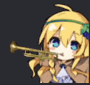 A Cute Anime Girl Is Playing A Trumpet . GIF