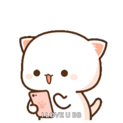 A Cute Cartoon Cat Is Holding A Cell Phone And Says I Love U Bb GIF