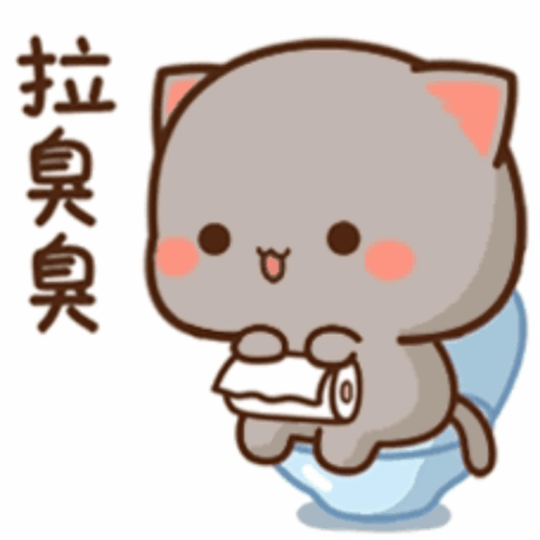 A Cute Cartoon Cat Is Sitting On A Toilet Holding A Roll Of Toilet Paper GIF