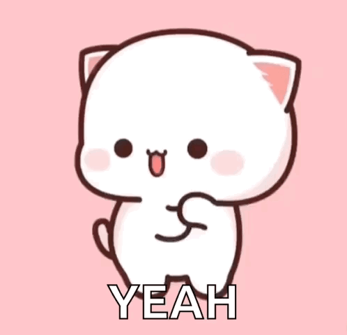 A Cute Cartoon Cat Is Standing On A Pink Background And Says Yeah . GIF
