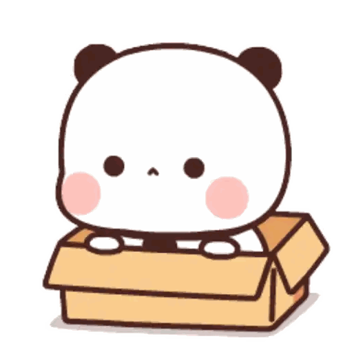 a cute cartoon panda bear is sitting in a cardboard box .