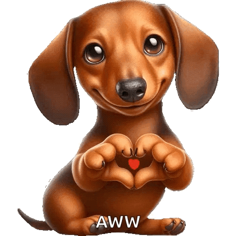 A Dachshund Is Making A Heart Shape With Its Paws And Says Aww On The Bottom GIF
