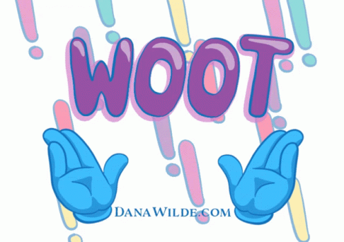 A Danawilde.com Logo With The Word Woot In Purple Letters GIF
