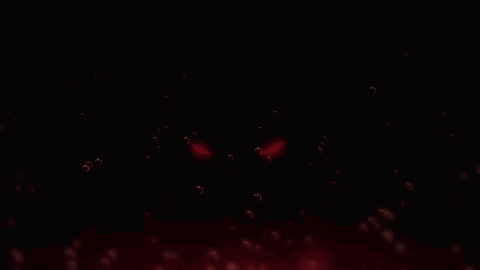 A Dark Background With Red Eyes And Bubbles Floating Around GIF