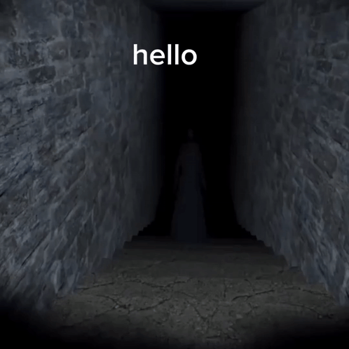 A Dark Hallway With The Words Hello Written On It GIF