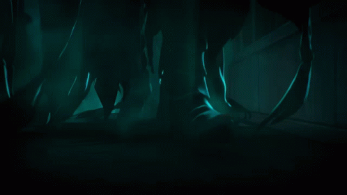 A Dark Room With A Few Glowing Objects In It GIF
