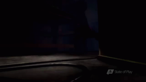 A Dark Room With Purple Lights And A State Of Play Logo GIF