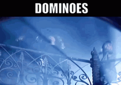 A Dark Room With The Word Dominoes On The Top GIF