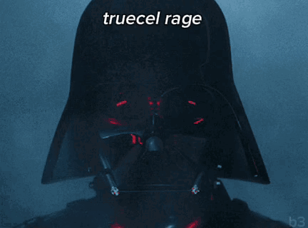 A Darth Vader Helmet With The Words Truecel Rage Written On It GIF