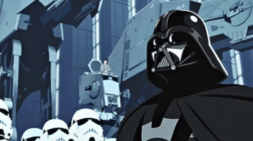 A Darth Vader Stands In Front Of A Group Of Stormtroopers GIF