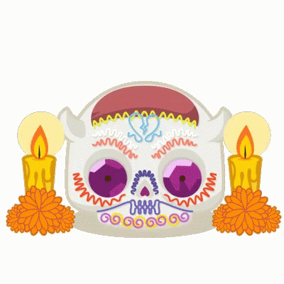 A Day Of The Dead Sugar Skull With Candles And Flowers GIF