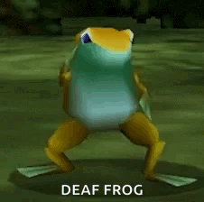 A Deaf Frog Is Dancing In A Video Game While Wearing A Mask . GIF
