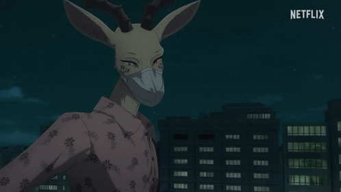 A Deer Wearing A Mask Is Holding A Gun In Front Of A Netflix Sign GIF
