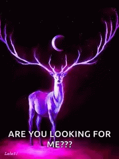 A Deer With Purple Antlers And A Crescent Moon In The Background GIF