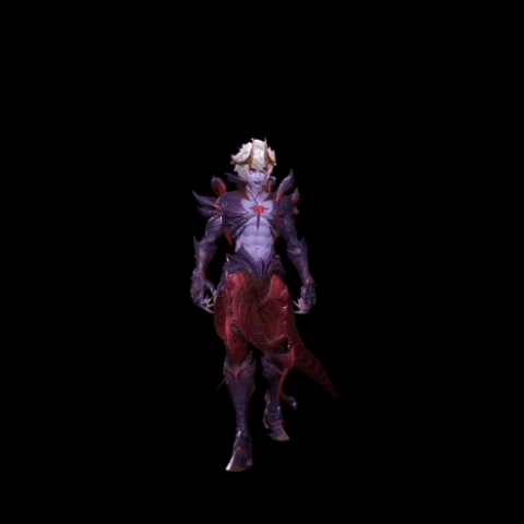 a demon with a purple background is holding a red ring