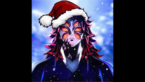 A Demon With A Santa Hat On His Head GIF