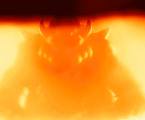 a demon with horns is surrounded by flames and smoke