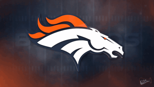 A Denver Broncos Logo Is Displayed On A Dark Blue Background GIF