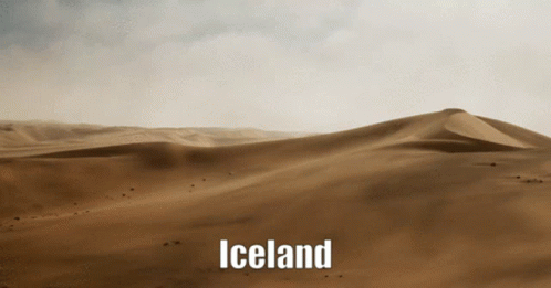A Desert Landscape With The Word Iceland On The Bottom Right GIF