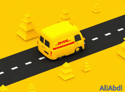 A Dhl Delivery Van Is Driving Down A Road GIF