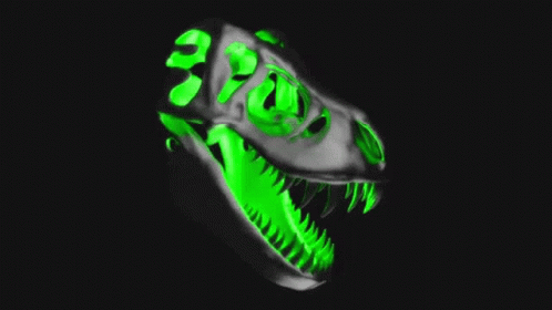 A Dinosaur Skull Is Surrounded By Green And White Circles . GIF