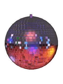 a disco ball with a reflection of a person