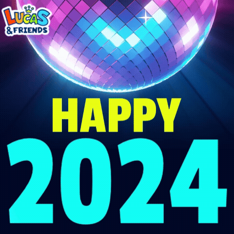 A Disco Ball With The Words Happy 2024 Written Below It GIF