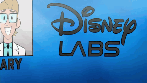 A Disney Labs Logo With A Picture Of A Man In A Lab Coat GIF