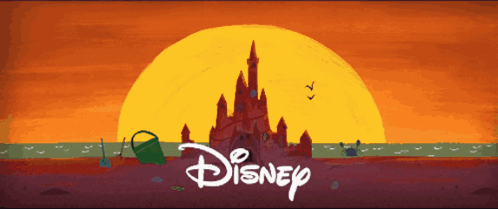A Disney Logo With A Castle In The Background And A Bucket In The Foreground GIF