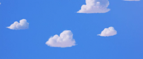 A Disney Pixar Toy Story 4 Logo With Clouds Behind It GIF