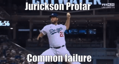 A Dodgers Pitcher Throws A Ball With The Caption Jurickson Profar Common Failure GIF