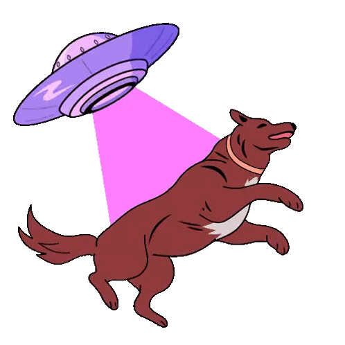 a dog is being abducted by an ufo in a cartoon