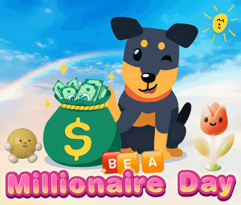 A Dog Is Holding A Bag Of Money And The Words Millionaire Day Are Below It GIF