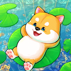 A Dog Is Laying On A Green Leaf In The Water GIF