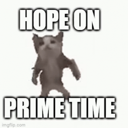A Dog Is Standing In Front Of A White Background With The Words `` Hope On Prime Time '' . GIF