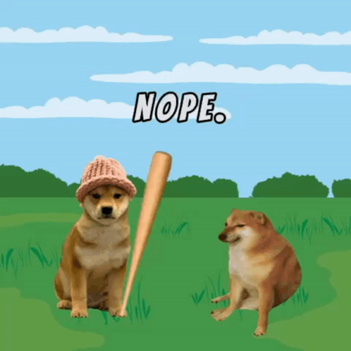 A Dog Wearing A Knitted Hat Holds A Baseball Bat Next To Another Dog Wearing A Hat GIF