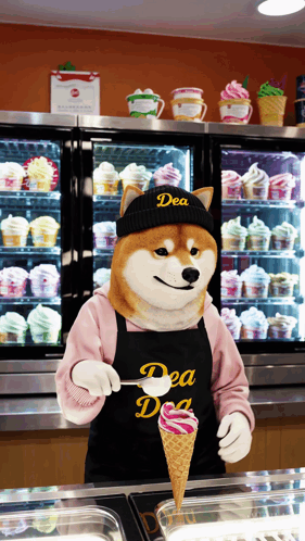 A Dog Wearing An Apron That Says Dea Dea GIF