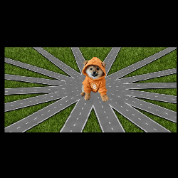 A Dog Wearing An Orange Hoodie With The Letter B On It Is Standing In The Middle Of A Road GIF