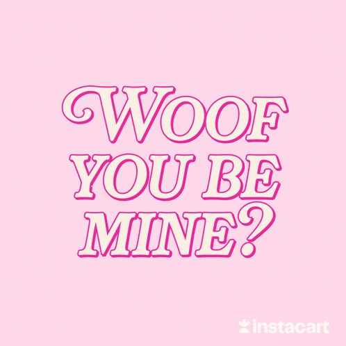 A Dog With A Red Rose In Its Mouth And The Word Woof On The Background GIF