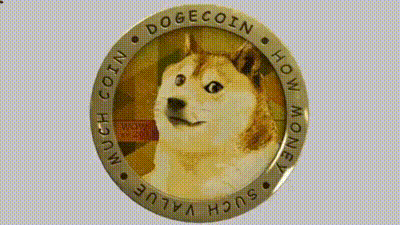 A Dogecoin Coin With A Dog On It GIF