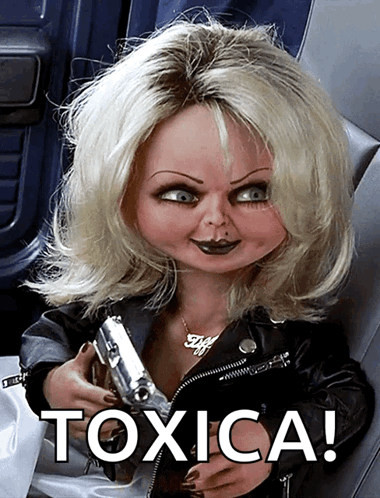 A Doll Is Holding A Gun And The Words Toxica Are Below Her GIF