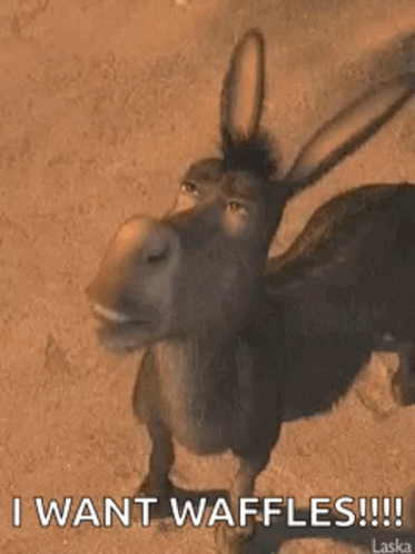a donkey is running in the desert and says `` i want waffles ! ''