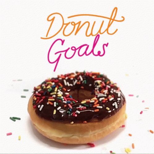 A Donut With Chocolate Frosting And Sprinkles With The Words Donut Goals Behind It GIF