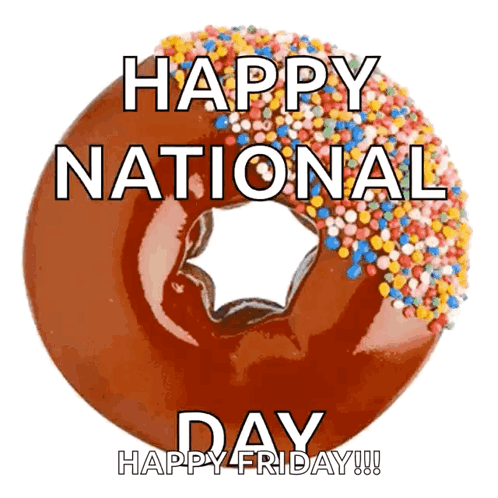 A Donut With Sprinkles And The Words Happy National Day On It GIF