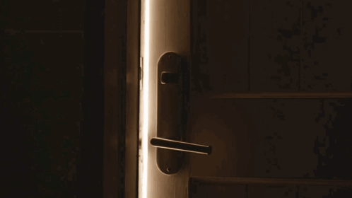 A Door Is Open To A Dark Room With A Light Shining Through It GIF